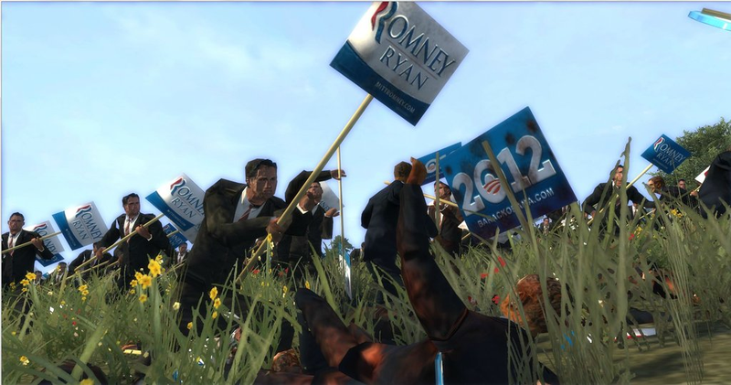 Illustration for article titled Hundreds of Obamas and Romneys Go To War In This Ridiculous-Looking Mod